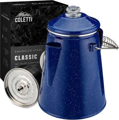 Miniatura 15 de COLETTI Cafetera Percolator clásica: la cafetera de camping más nostálgica, ahora modernizada [esmalte negro, 12 tazas]