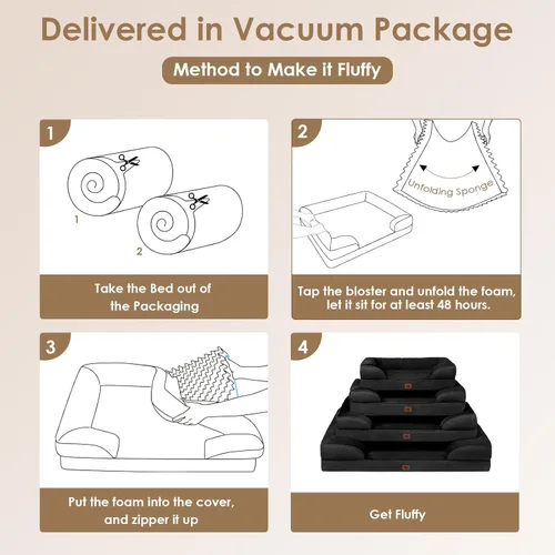 Miniatura 7 de EHEYCIGA - Cama ortopédica XL de perro grande/muy grande, impermeable, de espuma viscoelástica y espuma tipo caja de huevos, bordes elevados, Negro