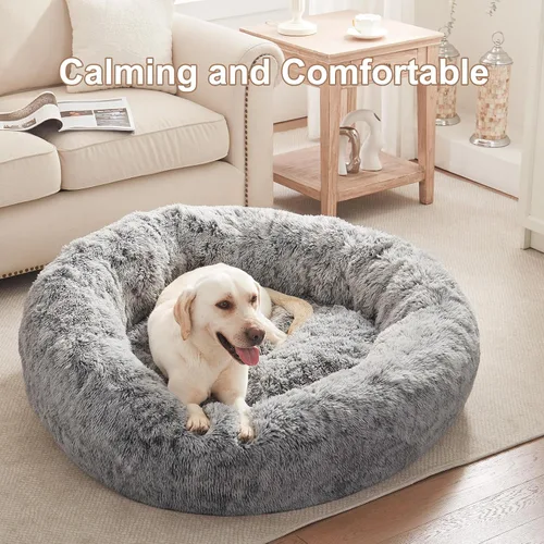 Miniatura 2 de Cama para Perros con Forma de Dona de 45 Pulgadas para Perros Extra Grandes, Cama Redonda Esponjosa Calmante Jumbo para Mascotas con Funda Removible