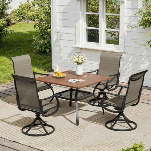 Miniatura 57 de VICLLAX Muebles pequeños de exterior de 3 piezas, 2 sillas giratorias de patio y mesa redonda pequeña para 2, sillas de carbón oscuro y negro