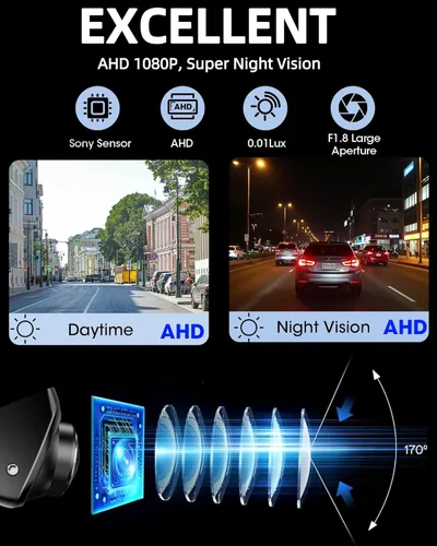 Miniatura 2 de 【Rotación de 360°】 Cámara de respaldo AHD 1080P para coche Super visión nocturna 170° gran angular cámara inversa IP69 impermeable cámara