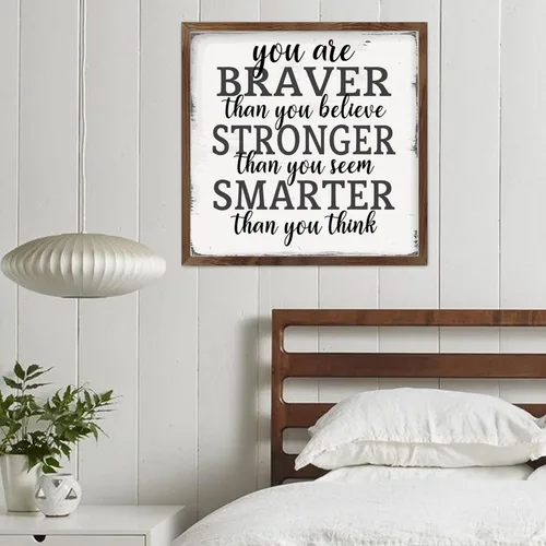 Miniatura 3 de Farmhouse Rustic Wood Framed Signs 7x7 Inch,Youre Braver Than You Believe Wooden Sign with Frame Modern Wood Sign Wall Plaque Art for Kitchen