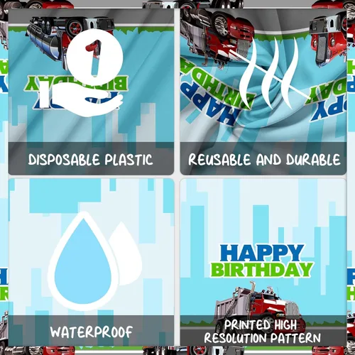 Miniatura 3 de Mantel de feliz cumpleaños para camión, suministros de plástico para niños, niñas, color verde, suministros de fiesta de cumpleaños, fiesta, picnic