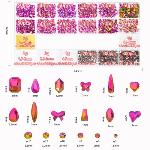 Miniatura 2 de Kit de diamantes de imitación para uñas, 9080 diamantes de imitación con parte trasera plana para decoración de cristales de uñas, corazones