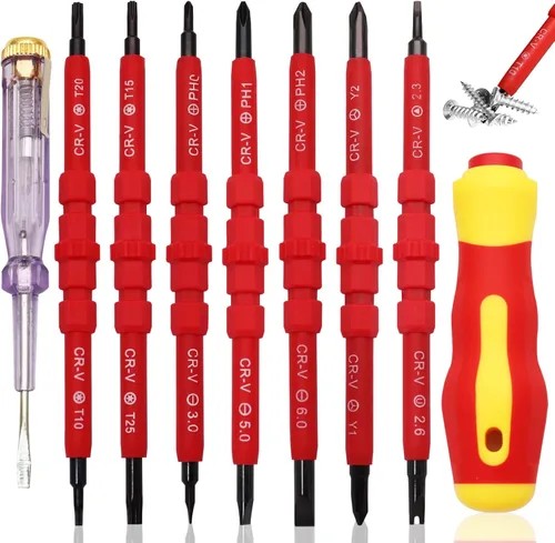 Juego de destornilladores aislados, kit de herramientas para electricista, juego de destornilladores magnéticos 14 en 1, herramientas