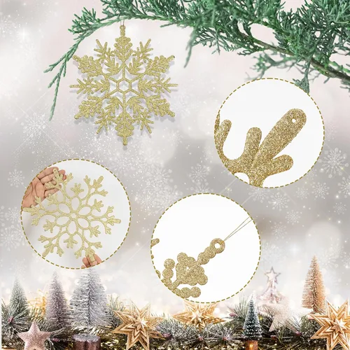Miniatura 4 de 6 piezas de adornos grandes de copos de nieve dorados de 12 pulgadas, copos de nieve grandes de plástico con purpurina para invierno, interiores
