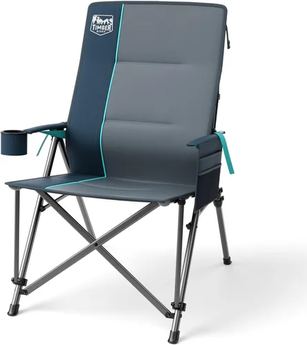 Timber Ridge Oversized Camping Chair with Lumbar Support, Portable Folding Chair Heavy Duty for Adults Supports 450 LBS for Outdoor Camping Lawn,