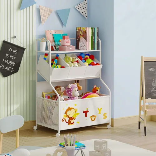Miniatura 3 de BBLIKE Organizador de Almacenamiento de Juguetes con Ruedas - Caja de Juguetes Grande de 3 Niveles para Niños, Caja de Juguetes con Almacenamiento