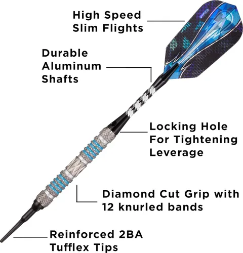 Miniatura 3 de Viper Astro - Juego de dardos de punta suave de 80% tungsteno con estuche anillos azules