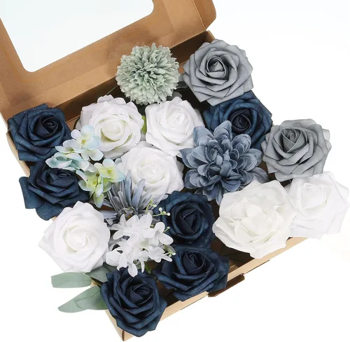 Miniatura 10 de PATIKIL Juego de cajas combinadas de flores artificiales, mezcla de seda con tallos de flores artificiales para ramos de bricolaje, decoración