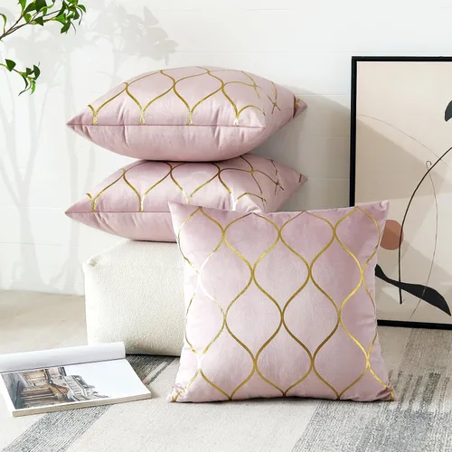 Miniatura 7 de OTOSTAR Juego de 4 fundas de almohada decorativas doradas de 18 x 18 pulgadas, fundas de almohada cuadradas de terciopelo suave, fundas de cojín Rosa