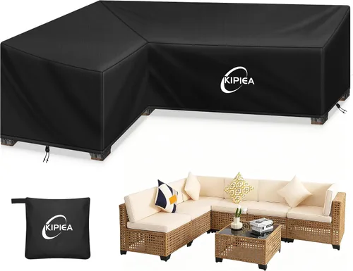 Miniatura 11 de Kipiea Funda para Sofá Seccional en Forma de L para Patio, Tela Oxford Resistente 420D, Funda Seccional para Exteriores con 6 Hebillas a Prueba