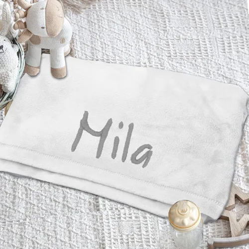 My Personal Memories Manta de bebé personalizada para niño o niña, regalo suave y afelpado para recién nacido, bordada con nombre (blanco)