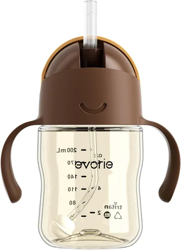 Miniatura 12 de Evorie Tritan - Vaso para beber con popote con peso con asas para bebés y niños pequeños, botella de agua a prueba de derrames con popote para 6