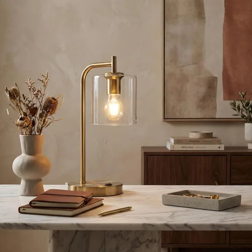 Miniatura 7 de Brightech Elizabeth - Lámpara de mesa con almohadilla de carga inalámbrica y puerto USB, lámpara de lectura de noche, lámpara de escritorio dorada
