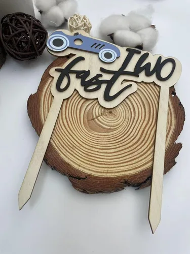 Miniatura 6 de Decoración de madera para tartas de dos autos de carreras, decoración de fiesta de segundo cumpleaños, decoración de pastel de cumpleaños de auto