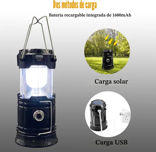 Miniatura 5 de Linterna LED plegable portátil para campamento, XTAUTO ligera, impermeable, solar, recargable, USB, kits de supervivencia para interiores