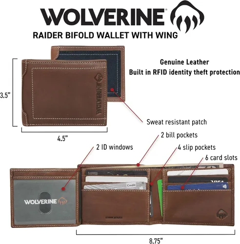 Miniatura 28 de WOLVERINE Billetera plegable de lona/cuero para hombre