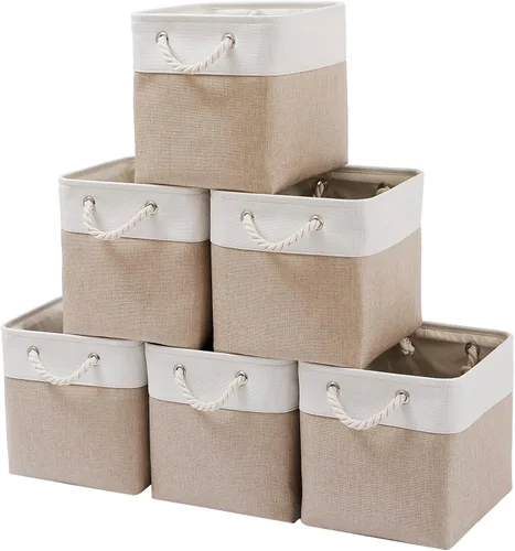 MidmmVick Contenedores de almacenamiento de cubos de 11 x 11 pulgadas, paquete de 6 cubos de almacenamiento plegables grandes de tela con cuerdas,