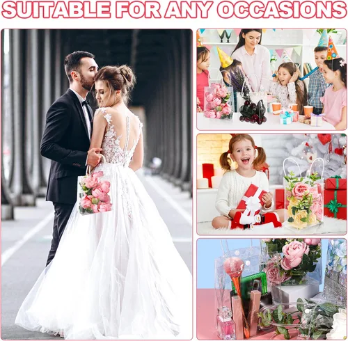 Miniatura 7 de Dyrfolm 24 bolsas de plástico transparente con asa, reutilizables de plástico transparente para regalo, para fiestas, compras, bodas