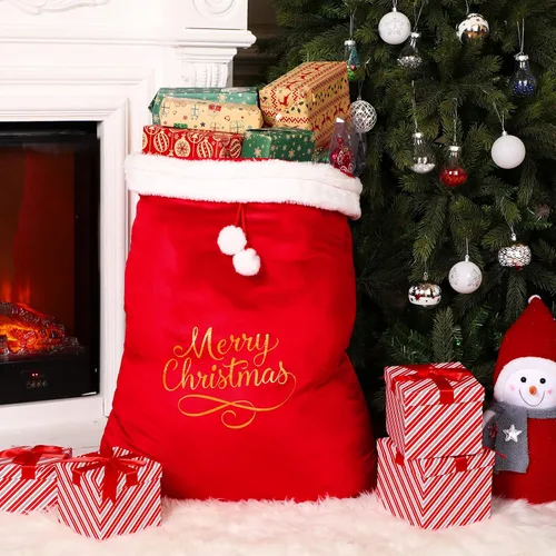 Miniatura 4 de Xuniea Bolsas Extra Grandes de Navidad de 35 x 28 Pulgadas, Saco Gigante de Papá Noel de Terciopelo Rojo con Cordón, Bolsas de Regalo Navideñas