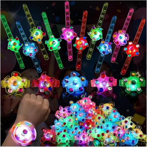 SCIONE Paquete de 48 pulseras giratorias con luz LED, que brillan en la oscuridad, recuerdos de fiesta para niños de 4 a 8 a 12 años, juguetes de