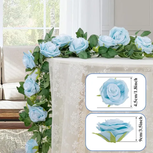 Miniatura 2 de U'Artlines Paquete de 3 guirnaldas de flores artificiales de seda de vid azul de 19.5 pies en total para interiores y exteriores, hogar, boda, arco