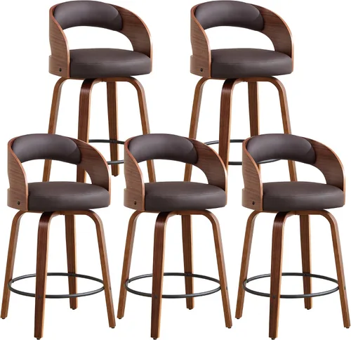 Miniatura 33 de Juego de 1 taburete de bar giratorio, 26" de cuero sintético tapizado, altura de mostrador con respaldo, silla de bar moderna de mediados de siglo