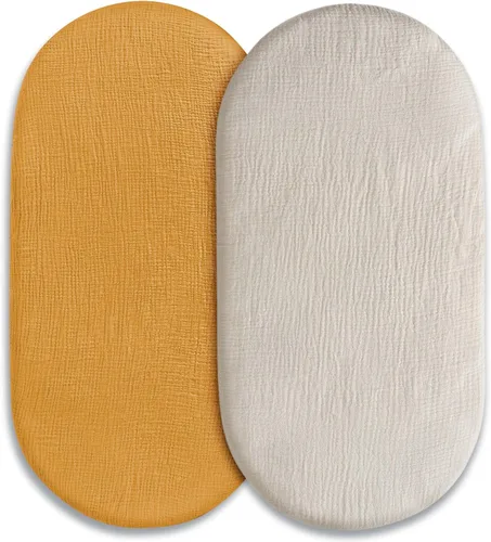 Miniatura 28 de Sábanas bajeras de muselina para moisés, paquete de 2 para bebé niño y niña, juego de sábanas suaves, transpirables y elásticas para bebé/colchón