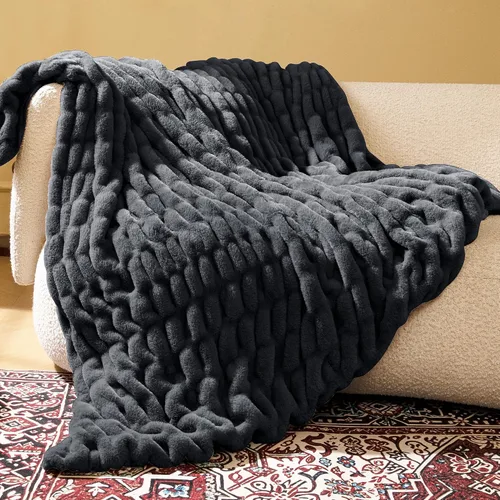 Miniatura 12 de Manta de piel sintética de conejo ultrasuave, manta esponjosa y acogedora para sofá cama, regalos de decoración de felpa cálidos y lujosos, manta