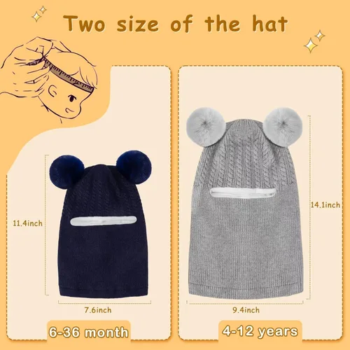 Miniatura 4 de Baby Winter Hat Scarf Set 2 Pack, Toddler Beanie Hats Girl Boy with Neck Warmer, Beanie for Kids Knit Warm for Cold Weather