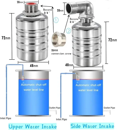Miniatura 2 de Válvula de control automático de nivel de agua con flotador, válvula de bola de flotador de 12,7 mm y 19 mm con llenado automático y apagado