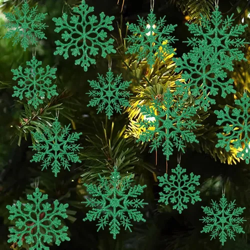 Miniatura 19 de Decoraciones para árbol de Navidad, adornos de copo de nieve, 36 piezas de copos de nieve colgantes de plástico con purpurina azul y plateado