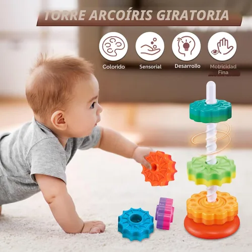 Miniatura 5 de JUXUE Juguetes apilables giratorios para bebés de 1 a 3 años, apilador de anillos de arco iris, juguetes Montessori para bebés de 6 a 12 meses, 1