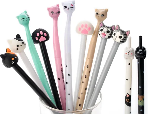 Miniatura 2 de Bolígrafos de gel de gatos lindos, juego de bolígrafos kawaii divertidos, bolígrafos de tinta negra de animales para niños, suministros de oficina