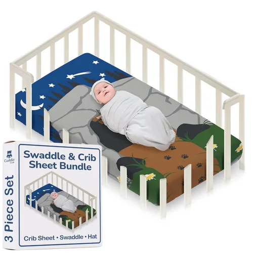Miniatura 8 de Cuddle Club Juego de regalo para recién nacido, incluye manta para envolver, sombrero y sábana para cuna en estilos divertidos, para bebés niños