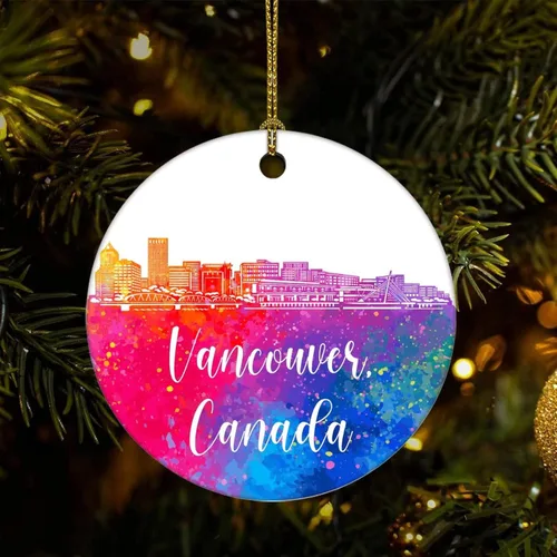 Cheyan Divertido adorno de porcelana de Canadá-Vancouver para decoración del hogar, colgantes de Navidad, acuarela para árbol de Navidad, adorno