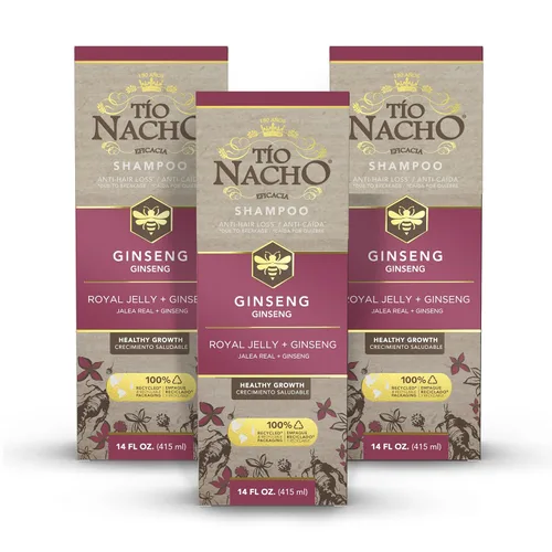 Tio Nacho Champú de ginseng con jalea real, champú para el crecimiento del cabello a base de hierbas para cabello más fuerte y saludable, ginseng y