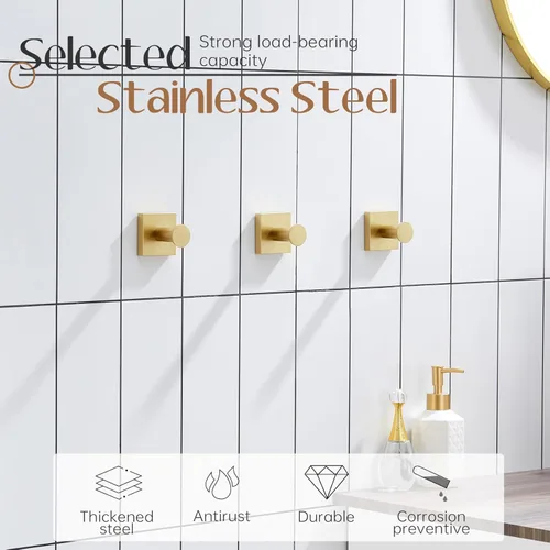 Miniatura 4 de KOKOSIRI Ganchos para Toallas de Baño para Pared de Ducha, Colgadores de Toallas, Ganchos para Bata de Baño para Puerta, Cocina, Armario, Acero Oro