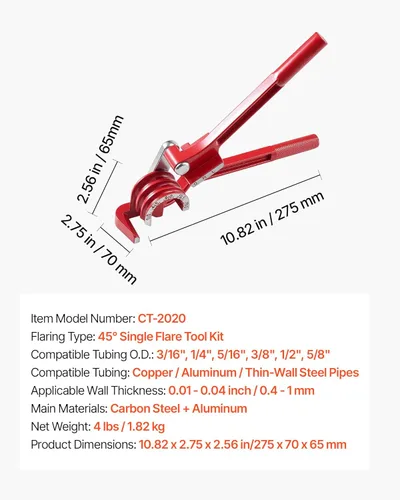 Miniatura 7 de VEVOR Kit de reparación de línea de freno de 3/16 pulgadas, kit de herramientas de engarzado de línea de freno único de 45°, línea de freno