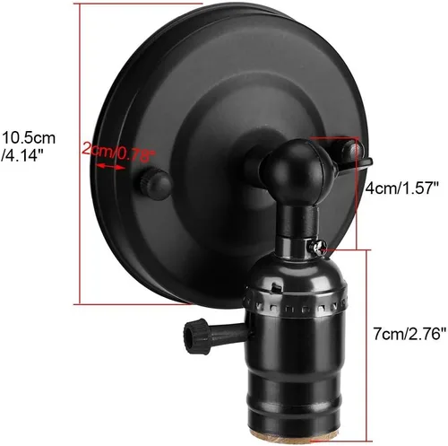 Miniatura 5 de Soporte para lámpara de pared vintage, enchufe E26/E27, metal, negro, estilo retro, para oficina en casa