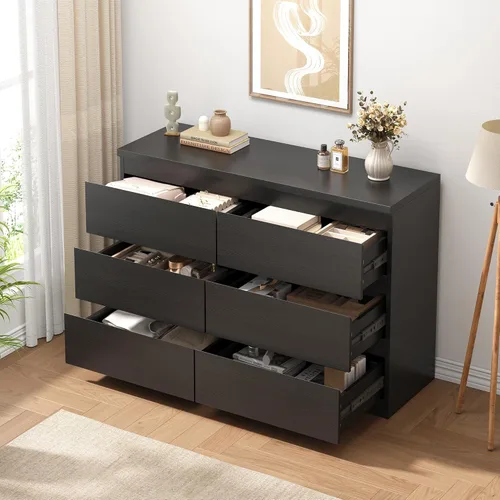 Miniatura 7 de Jocoevol Cómoda Moderna Negra de 6 Cajones - Cómoda Simple para Dormitorio, Closet, Sala de Estar, Pasillo, Entrada, Cómoda Doble de Almacenamiento
