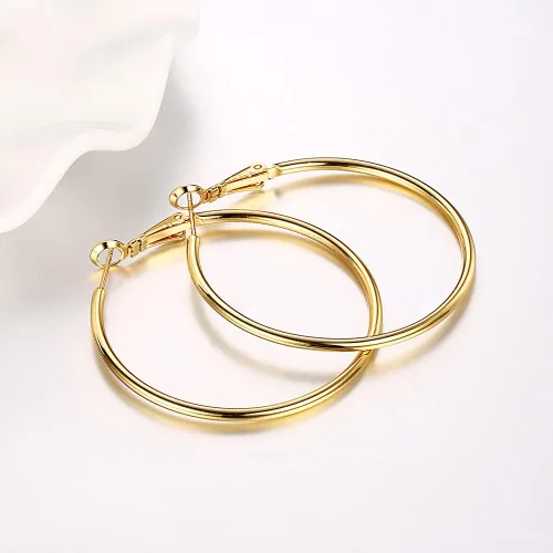 Miniatura 7 de Aretes de aro de oro, aretes redondos chapados en oro de 18 quilates para mujer