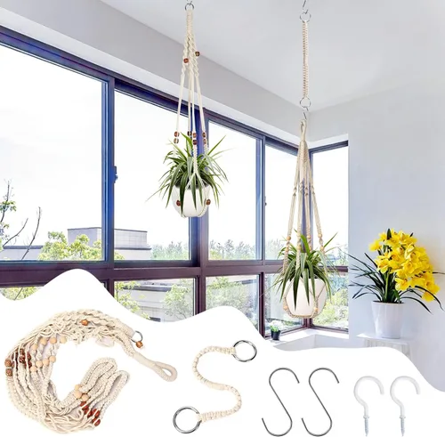 Miniatura 7 de Augshy Colgador de plantas de macramé, 2 piezas de soporte colgante para plantas con extensor, colgadores de plantas para decoración de interiores