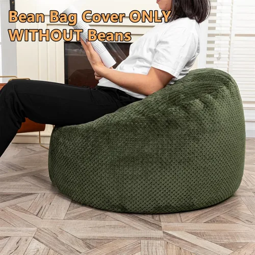 Miniatura 2 de Funda para puf, sin relleno, suave, lavable, de fibra de felpa, para adultos, funda de piel mullida sin relleno, color verde oscuro
