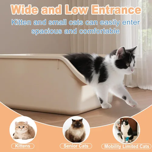 Miniatura 2 de Caja de arena para gatos con lados altos, antisalpicaduras para gatos de interior, cajas de arena para gatos de entrada baja (blanco)