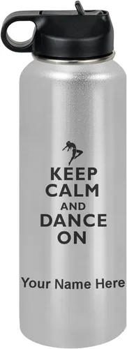 Miniatura 16 de LaserGram Botella de agua personalizada, mantén la calma y baila, acero inoxidable de doble pared aislada al vacío con popote superior, regalo Rosa
