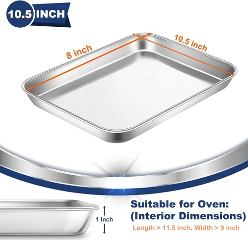Miniatura 2 de P&P CHEF Bandeja para hornear galletas de 10.5 pulgadas, bandeja de acero inoxidable para cocina, utensilios para horno para múltiples usos, aspecto
