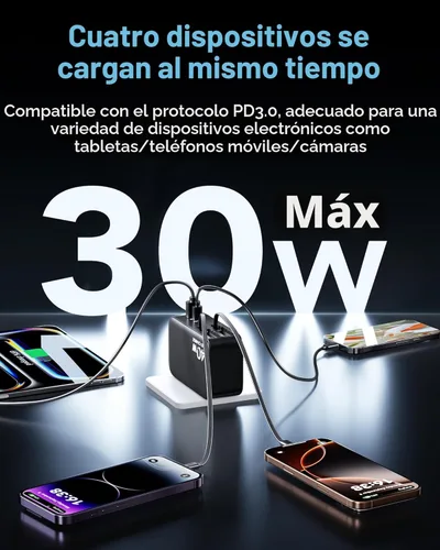 Miniatura 5 de Cargador de pared retráctil 4 en 1 para iPhone 17 USB C, multipuerto de ladrillo esencial de viaje, iluminación de 3 pies + cables tipo C, bloque