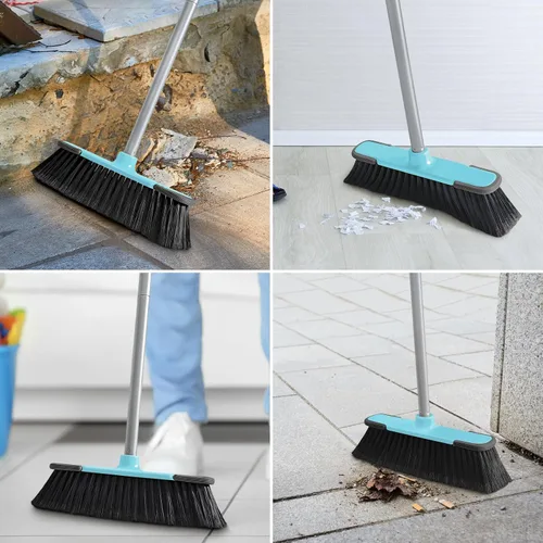 Miniatura 6 de Escoba de interior azul de 54 pulgadas de largo para limpieza de pisos, escoba de barrido para cocina, garaje, vestíbulo, patio y jardín